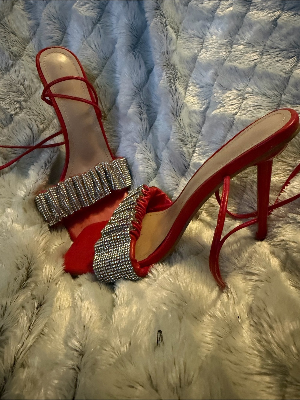 Red Rhinestone Strappy High Heel